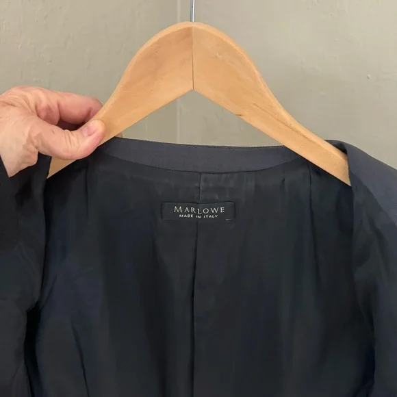 MARLOWE Made in Italy Wool Tailored Belted Blazer Blue Career Professional 42/8 - Picture 16 of 16